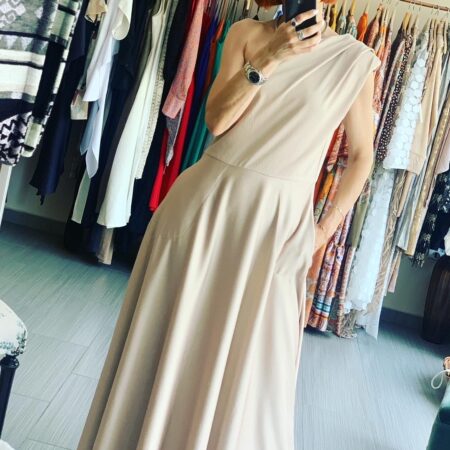 SATIN DRESS WITH PLEATS BEIGE-CKONTOVA