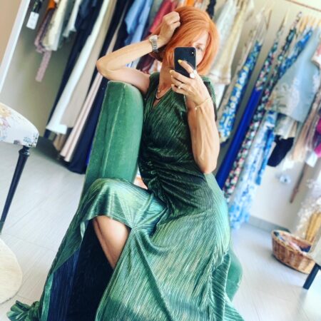 PLEATED DRESS GREEN/PURPLE-CKONTOVA