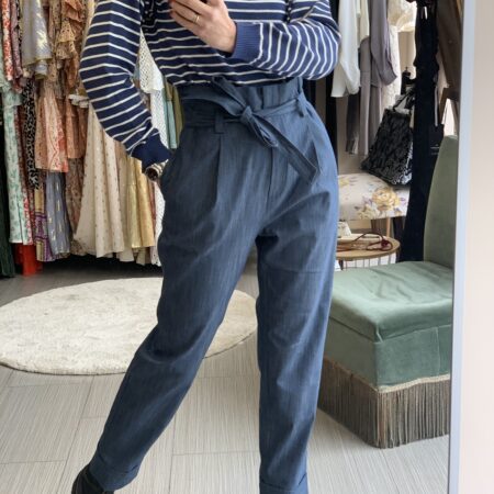DENIM HIGH WAIST PANTS BLUE/BLACK / WHITE -CKONTOVA