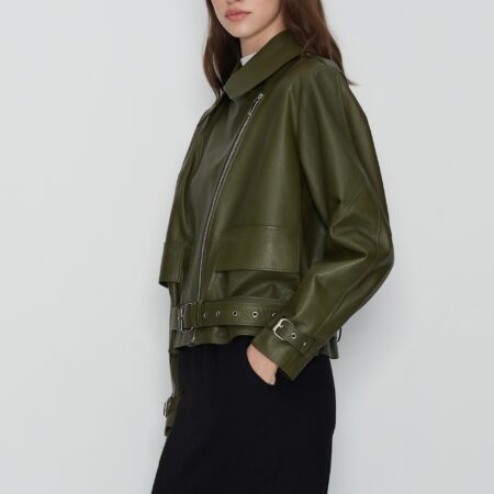 MAVERICK KHAKI LEATHER JACKET-NADIA RAPTI