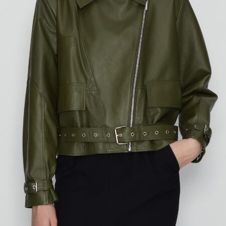 MAVERICK KHAKI LEATHER JACKET-NADIA RAPTI