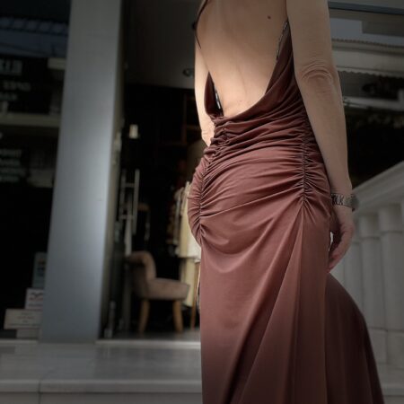 DRESS WITH RUFFLES BROWN  //  PETROL -CKONTOVA