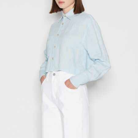 CHIC SALT CROP SHIRT WHITE // LIGHT BLUE - NADIA RAPTI