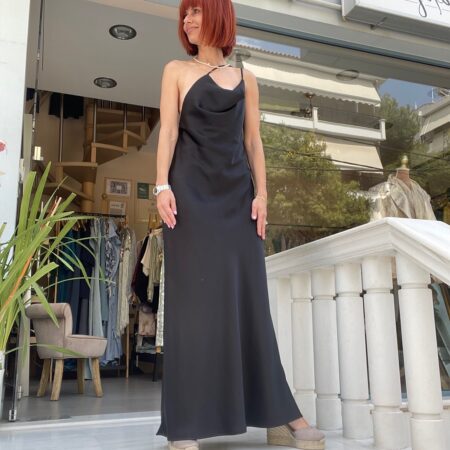 SATIN LONG DRESS BLACK // GREEN -ONE SIZE -CKONTOVA