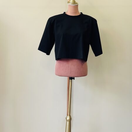 PADDED SHOULDER T-SHIRT BLACK-WHITE -BEIGE CKONTOVA