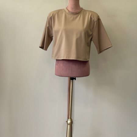 PADDED SHOULDER T-SHIRT BLACK-WHITE -BEIGE CKONTOVA