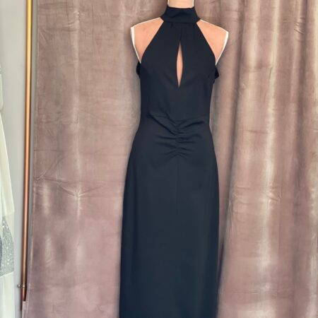 BLACK HALTER-NECK MIDI DRESS-CKONTOVA