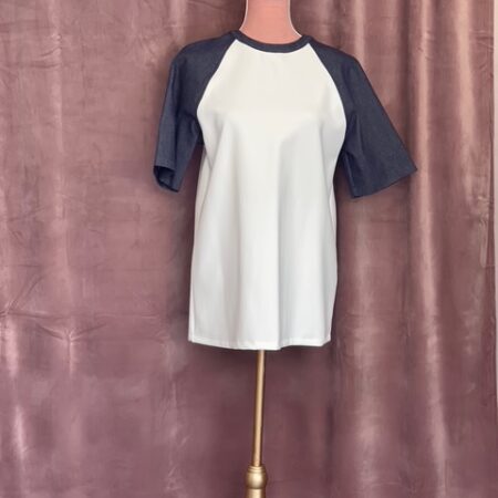 DENIM LOOK SLEEVE T-SHIRT WHITE-CKONTOVA
