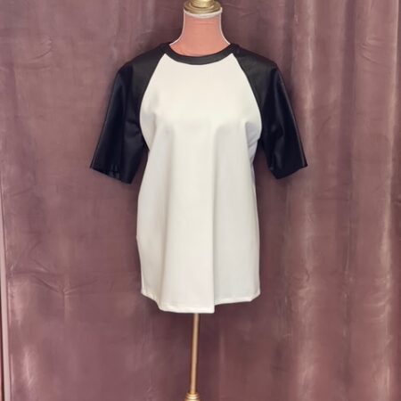 LEATHER LOOK SLEEVE T-SHIRT WHITE-CKONTOVA