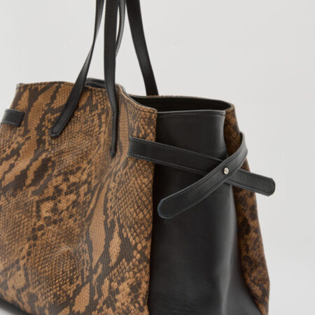 LORENE ΔEΡΜΑΤΙΝΗ SHOPPER ΤΣΑΝΤΑ SNAKE PRINT