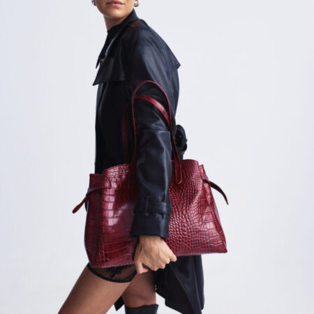 LORENE ΔEΡΜΑΤΙΝΗ SHOPPER ΤΣΑΝΤΑ ΜΠΟΡΝΟ ΚΡΟΚΟ