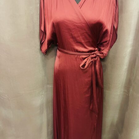 BORDEAUX SATIN RUFFLED DRESS-CKONTOVA