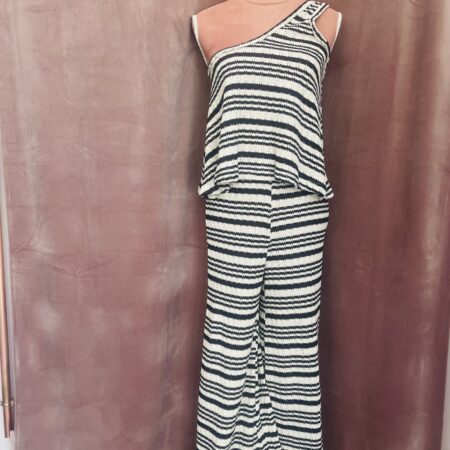 BLACK KNITTED FLARED STRIPED PANTS-CKONTOVA