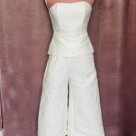 WHITE TEXTURED ZIP CULOTTES -CKONTOVA