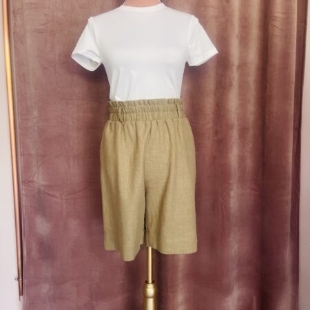 OLIVE ELASTIC WAIST SHORTS-CKONTOVA