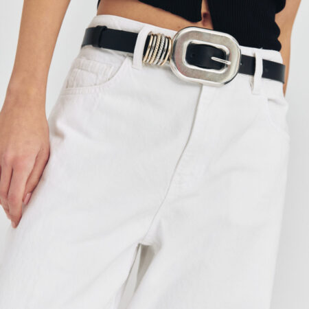 OVAL TREASSURE ΔΕΡΜΑΤΙΝΗ ΓΥΝΑΙΚΕΙΑ ΖΩΝΗ ΜΑΥΡΗ-LEATHER TWIST