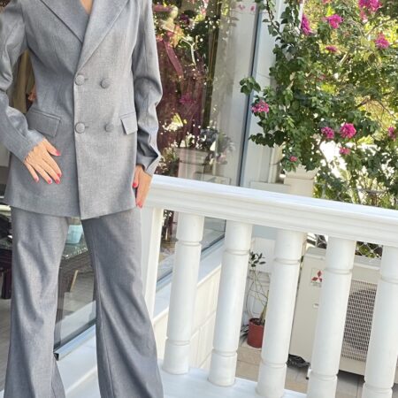 GREY BOLD WIDE LEG FLARED PANTS-CKONTOVA