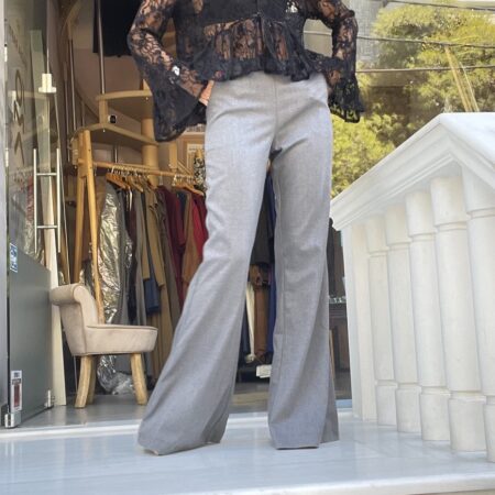 GREY BOLD WIDE LEG FLARED PANTS-CKONTOVA
