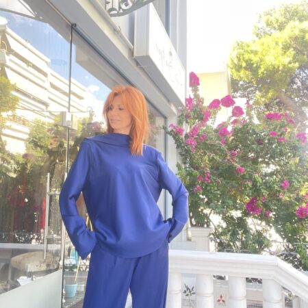 BLUE SLEEK DRAPPING BLOUSE-CKONTOVA