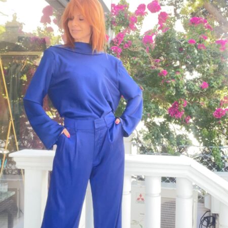 BLUE SLEEK DRAPPING BLOUSE-CKONTOVA