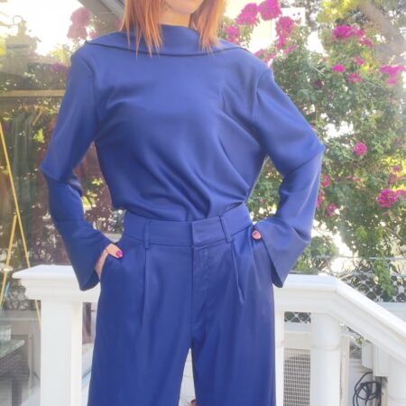 BLUE SLEEK DRAPPING BLOUSE-CKONTOVA