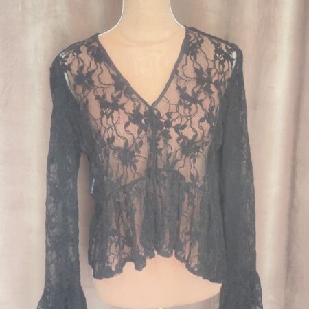 WHITE LACE RUFFLED BLOUSE -BLACK LACE RUFFLED BLOUSE  -CKONTOVA