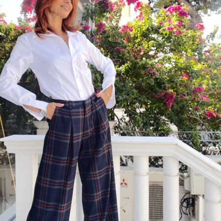 NAVY PLAID LOOSE PANTS -CKONTOVA