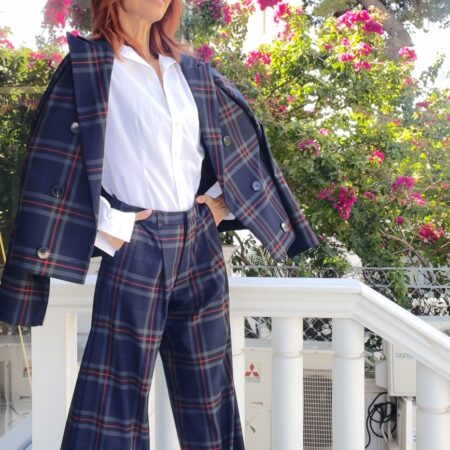NAVY PLAID LOOSE PANTS -CKONTOVA