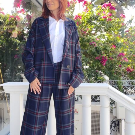 NAVY PLAID LOOSE PANTS -CKONTOVA