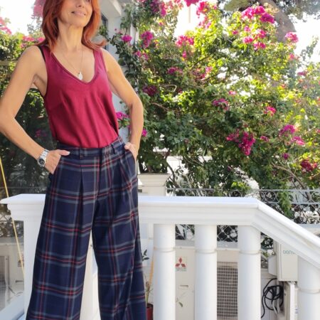 NAVY PLAID LOOSE PANTS -CKONTOVA