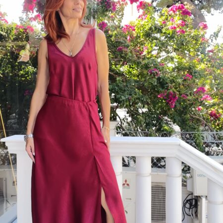 BORDEAUX SATIN MIDI SLINKY SKIRT-CKONTOVA
